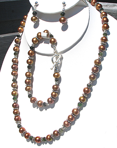 Copper pearls and green tourmaline