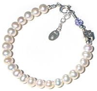 Child birthstone bracelet keepsake. Cultured pearls and sterling silver