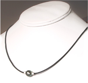 Tahitian Pearl Necklace on Black Leather